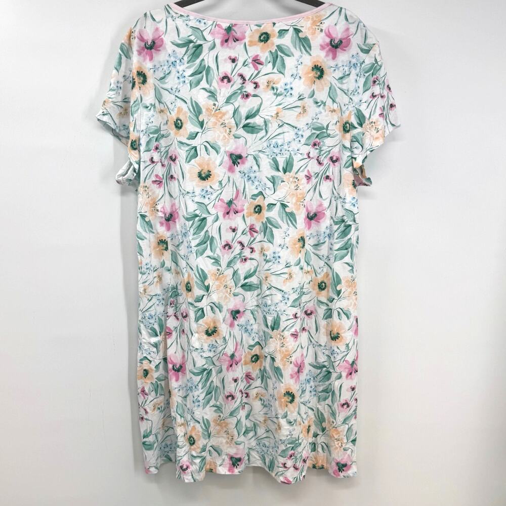 Miss Elaine Floral Nightgown 3X 2X 100% Cotton Short Sleeve Lightweight Lace - Picture 5 of 7
